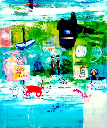 „Erzählung des Blicks“ 150 x 110 cm|Acryl, Lack, Papier, Collage auf Leinwand | 2026
